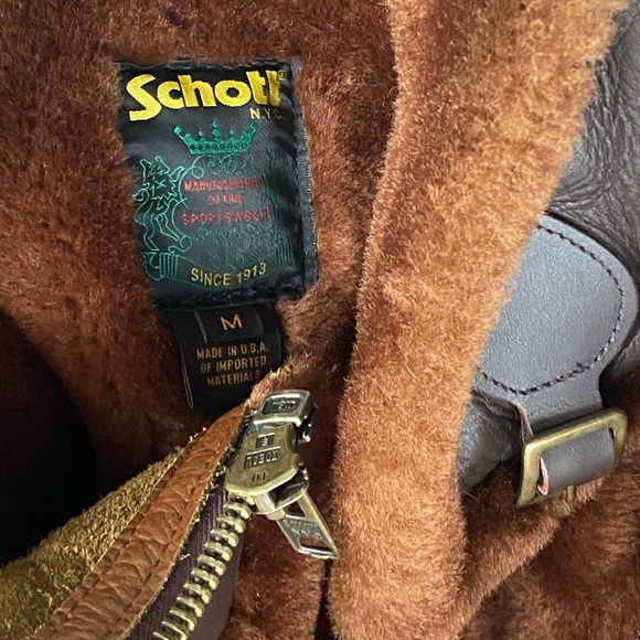 Mens Schott NYC Sheepskin Shearling Leather Bomber Flight Jacket M Made in USA - Picture 3 of 8